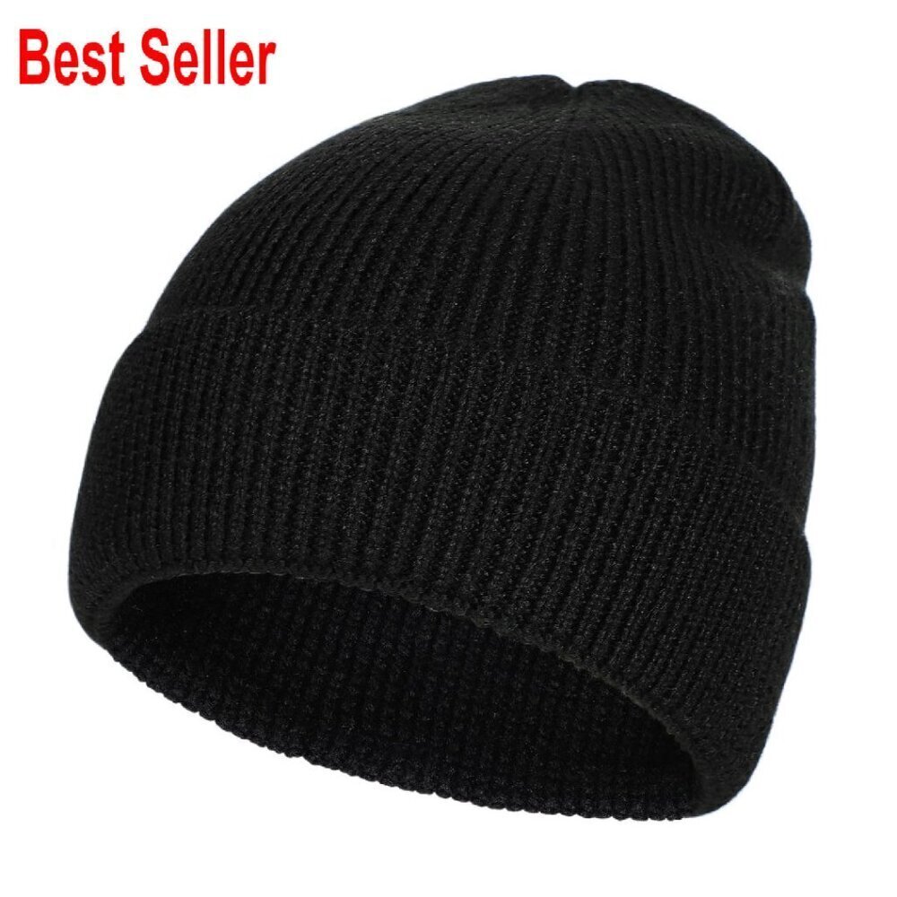 Merino Wool Beanie Warm Knit Hat Fold-Up Cuff Ski Skull Cap Classic